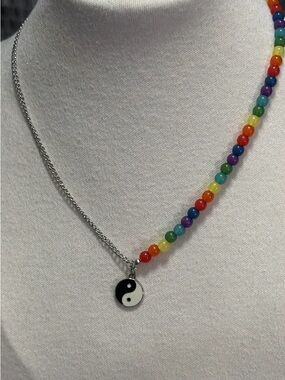 Rainbow Bead Yin Yang Necklace - Multicolor